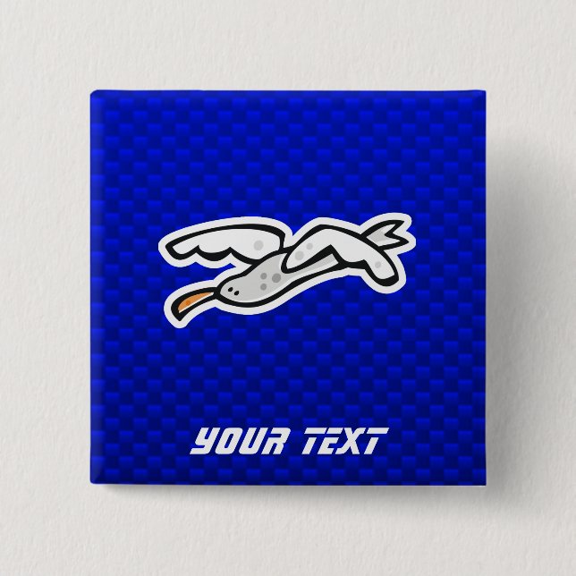 Cute Seagull; Blue 2 Inch Square Button (Front)