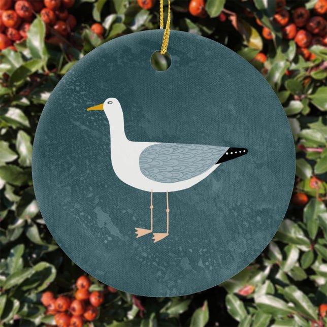 Cute Seagull Ceramic Ornament (Fun seagull coastal ornament)