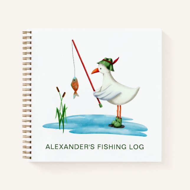 Cute Seagull Fishing Personalized Fishing Log Notebook (Front)