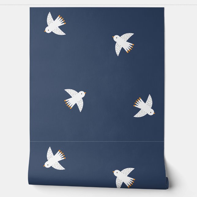 Cute Seagulls on dark blue Wallpaper (Unrolling)