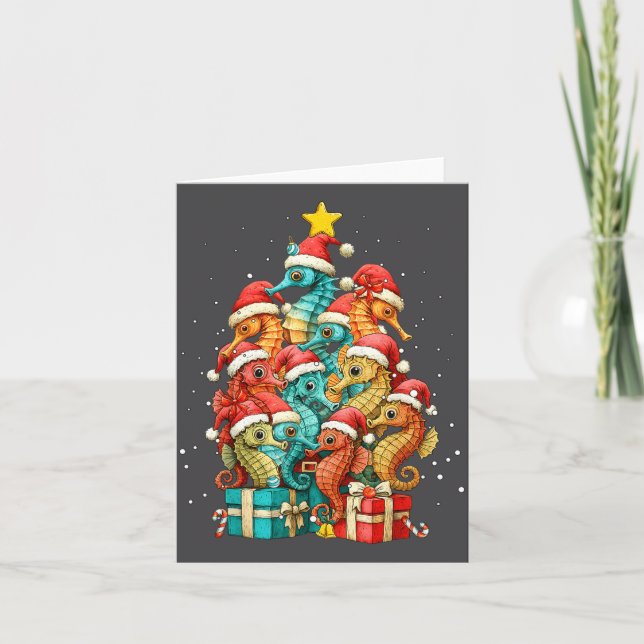Cute Seahorse Le Sea Fish Christmas Tree Xmas Hat  Card (Front)