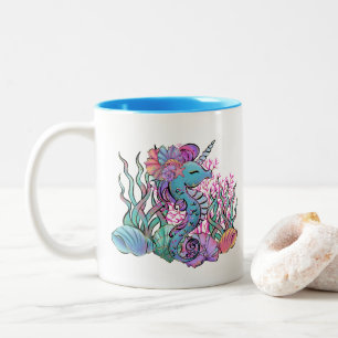 cute seahorse lovers add monogram Two-Tone coffee mug