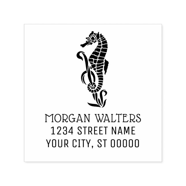Cute Seahorse Ocean Beach Theme Name Address Self-inking Stamp (Design)