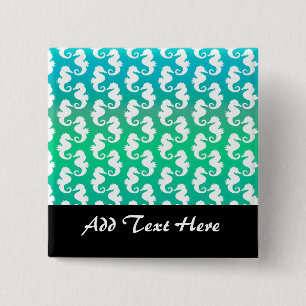 Cute Seahorse Pattern on Blue Green 2 Inch Square Button