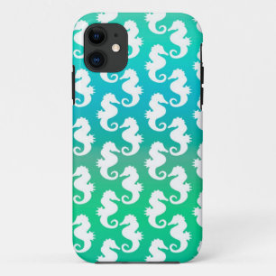 Cute Seahorse Pattern on Blue Green iPhone 11 Case