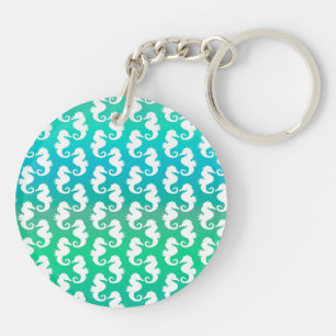 Cute Seahorse Pattern on Blue Green Keychain