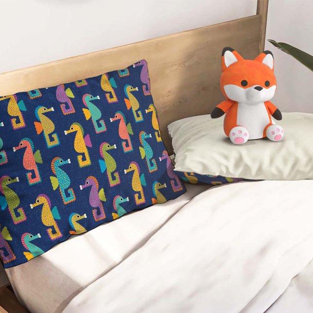 Cute Seahorse Pattern on Blue Pillowcase (Creator Uploaded)
