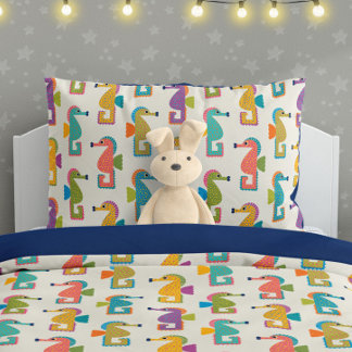 Cute Seahorse Pattern on Cream Pillowcase