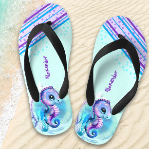 Cute Seahorse Personalized Boys' Kid's Flip Flops