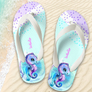 Cute Seahorse Personalized Girls' Kid's Flip Flops