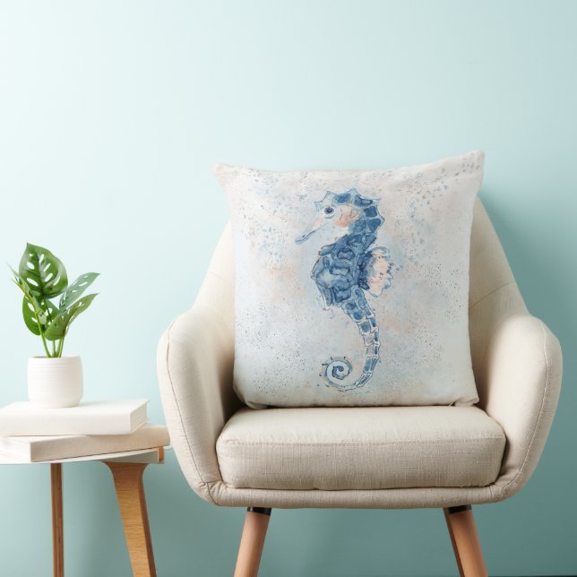 Cute Seahorse Splash Throw Pillow (Chair)