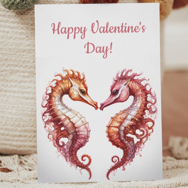 Cute Seahorse Sweethearts Heart Valentine Holiday Card (Creator Uploaded)