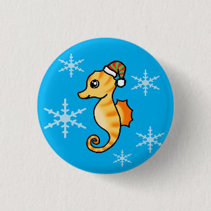 Cute Seahorse Winter Snowflake Holiday 1 Inch Round Button
