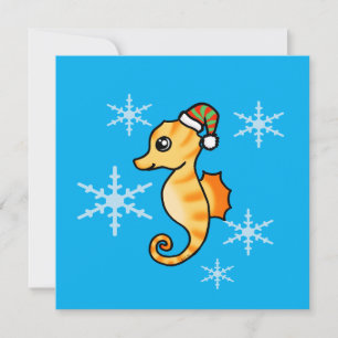 Cute Seahorse Winter Snowflake Holiday  Card