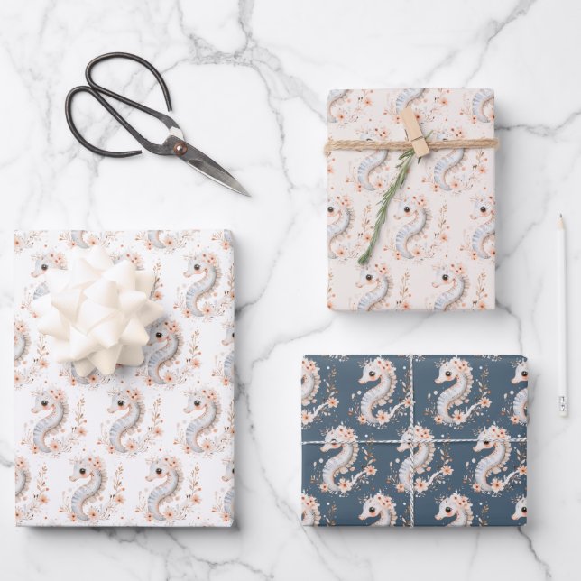 Cute Seahorse Wrapping Paper Sheet (Front)