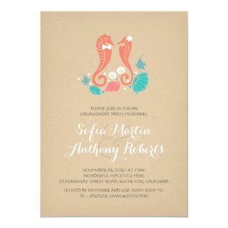 cute seahorses beach engagement party invitation