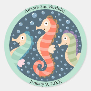 Cute Seahorses Under the Sea Birthday Classic Round Sticker