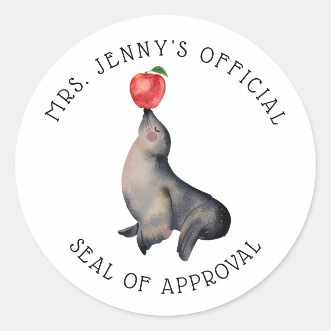 Cute "Seal of Approval" Personalized Teacher's Classic Round Sticker (Front)