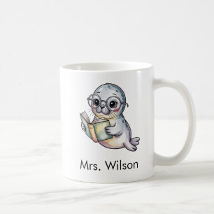 Cute Seal Reading Book Custom Coffee Mug
