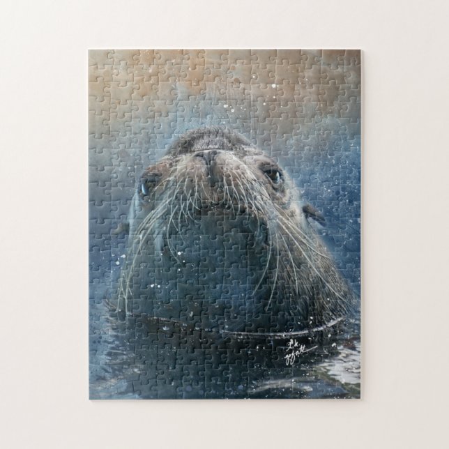 Cute Seal Sea Lion Photography Watercolor Jigsaw Puzzle (Vertical)