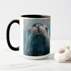 Cute Seal Sea Lion Photography Watercolor Mug