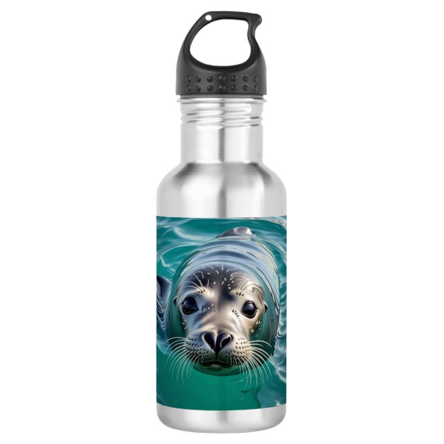 Cute Seal Sticking Head out of Water  532 Ml Water Bottle (Front)