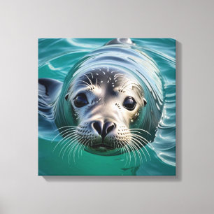 Cute Seal Sticking Head out of Water Canvas Print