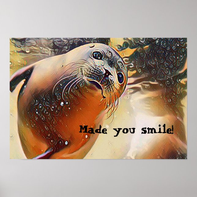 Cute Seal Wildlife Pop Art Made You Smile  Poster (Front)