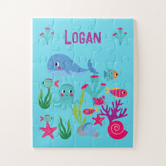 Cute Sealife Animals Personalized Boys Jigsaw Puzzle (Vertical)