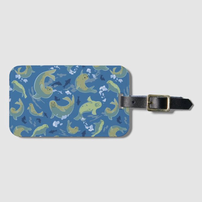 Cute Seals Marine Blue Luggage Tag (Front Horizontal)