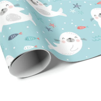 Cute Seals on light blue Wrapping Paper