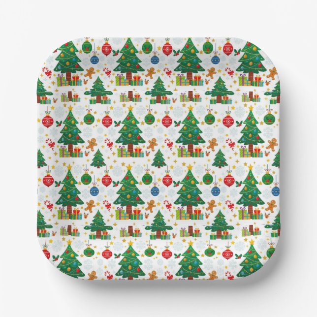 Cute Seamless Christmas Pattern Paper Plate (Front)