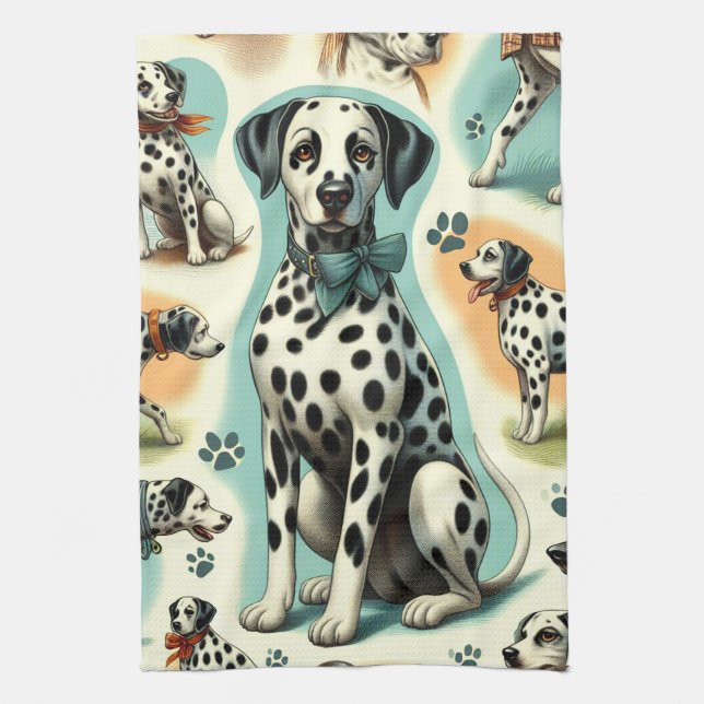 Cute Seamless Dalmatian Kitchen Towel (Vertical)