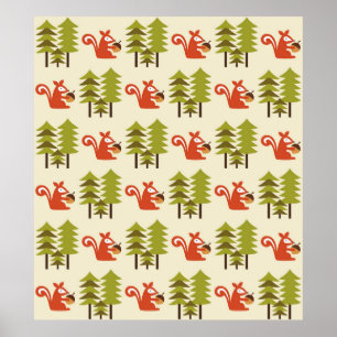 cute seamless forest pattern design. Vintage illus Poster