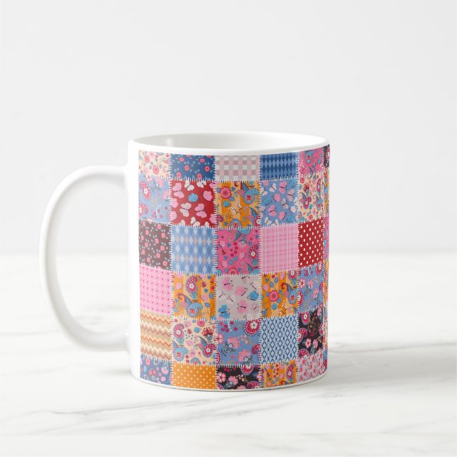 Cute seamless patchwork pattern coffee mug (Left)