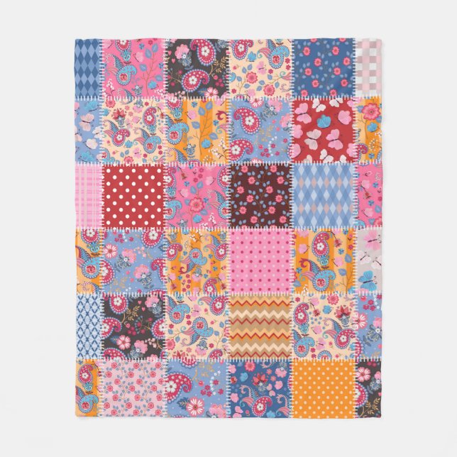 Cute seamless patchwork pattern fleece blanket (Front)