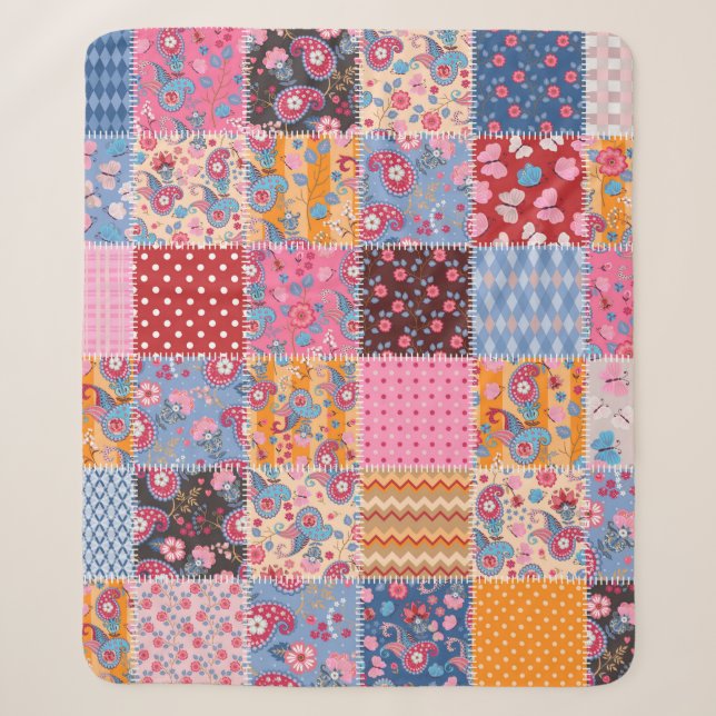 Cute seamless patchwork pattern sherpa blanket (Front)