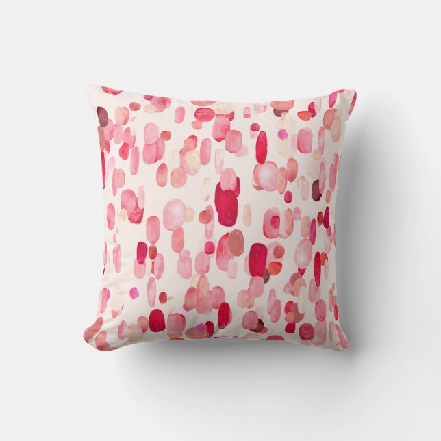 Cute seamless pattern of pink, red and beige spots throw pillow (Front)