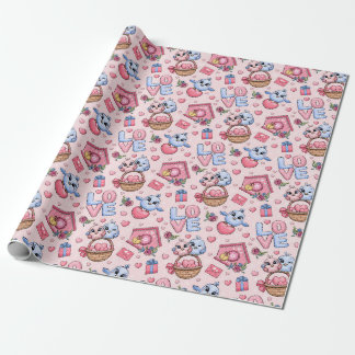 Cute seamless pattern with birds and hearts wrapping paper