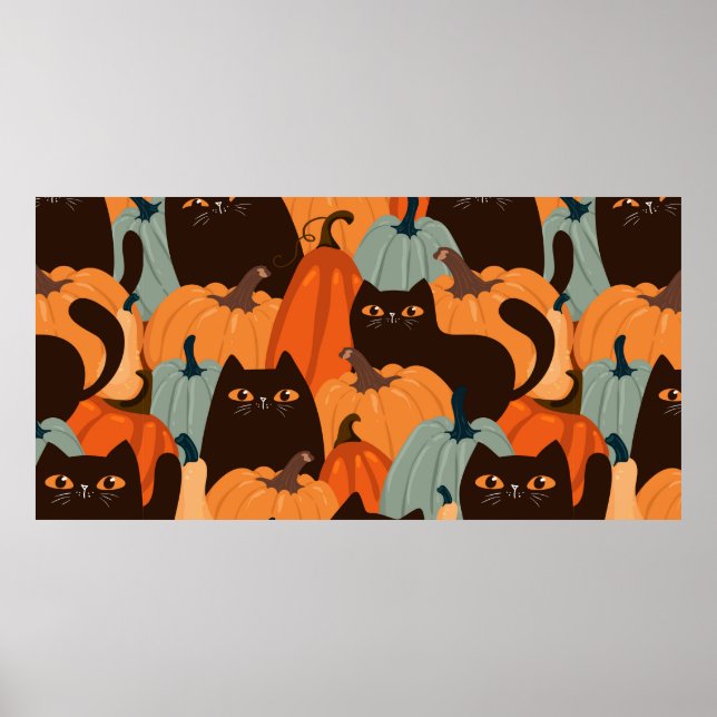 Cute seamless pattern with black cats and pumpkins poster (Front)