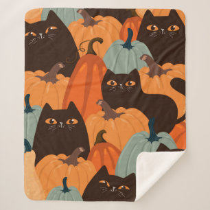 Cute seamless pattern with black cats and pumpkins sherpa blanket