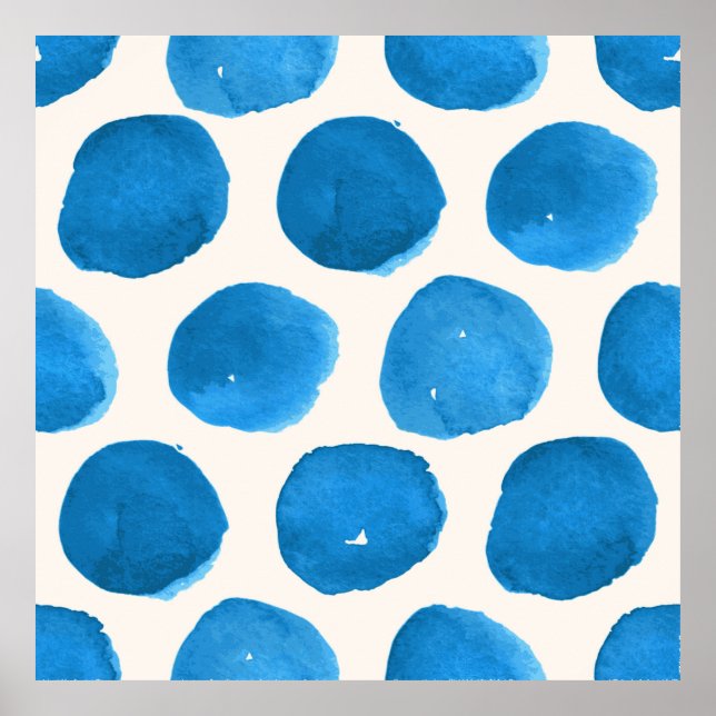 Cute seamless pattern with blue watercolor circles poster (Front)
