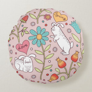 Cute seamless pattern with bunnies round pillow
