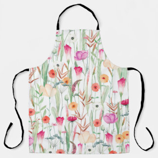 Cute seamless pattern with different wild flowers. apron