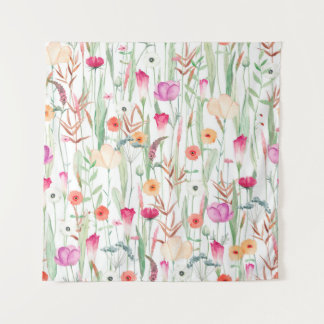Cute seamless pattern with different wild flowers. tapestry