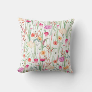 Cute seamless pattern with different wild flowers. throw pillow