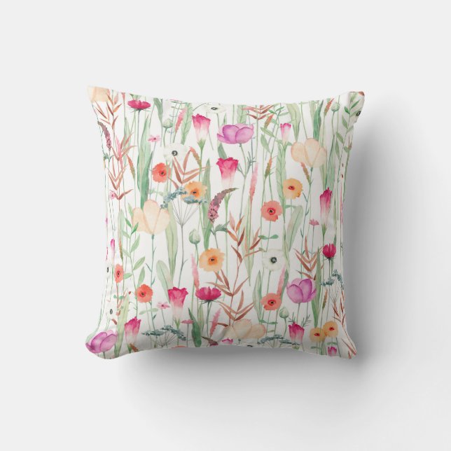 Cute seamless pattern with different wild flowers. throw pillow (Front)