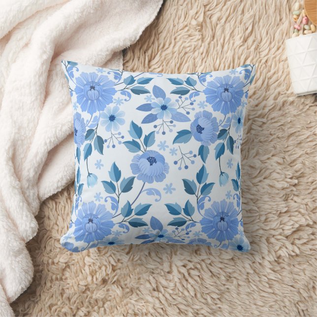 cute Seamless pattern with flowers and leaves on b Throw Pillow (Blanket)
