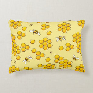 Cute seamless pattern with flying bees. Vintage il Accent Pillow