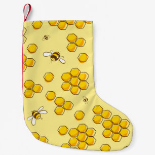Cute seamless pattern with flying bees. Vintage il Small Christmas Stocking